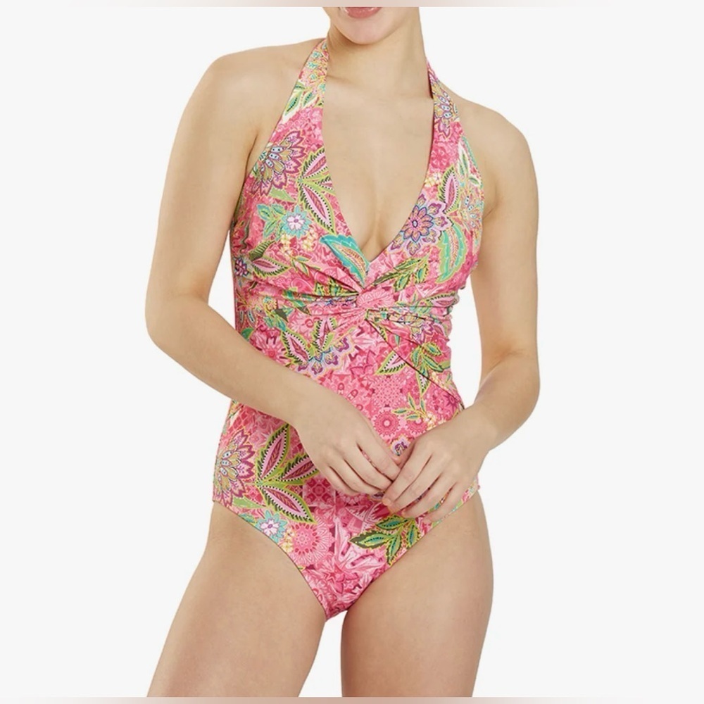 NWT Johnny Was Flamingo Twist One Piece - Pink Floral Swimsuit size Medium